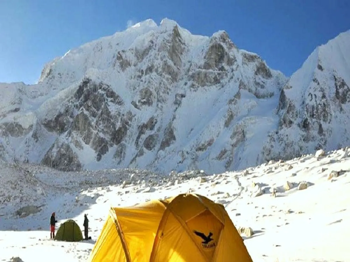 Larkya Peak camp with tent