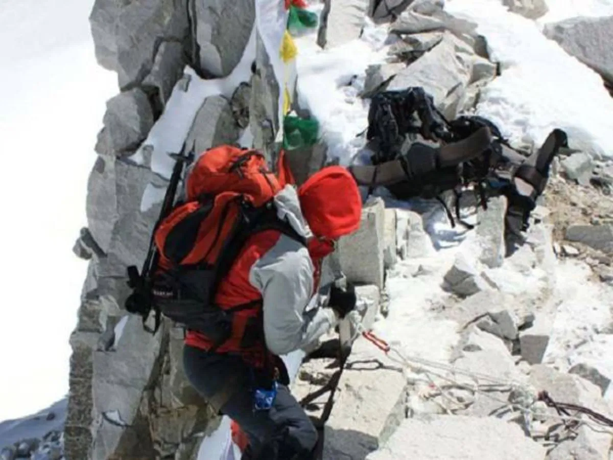 Phari Lapcha Peak climber Climbing up