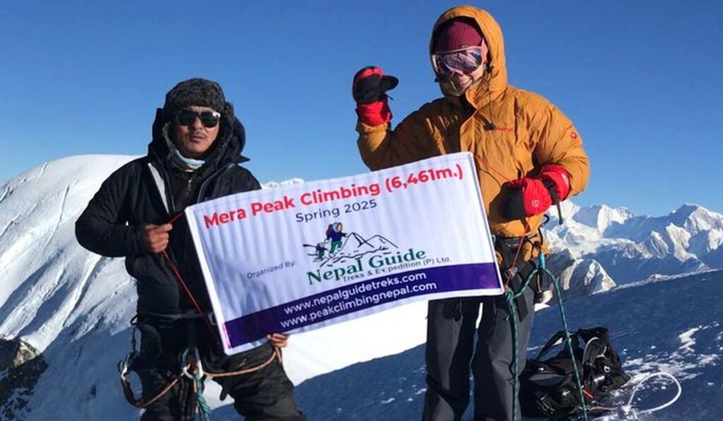mera peak climbing success and pic with our guest at the top