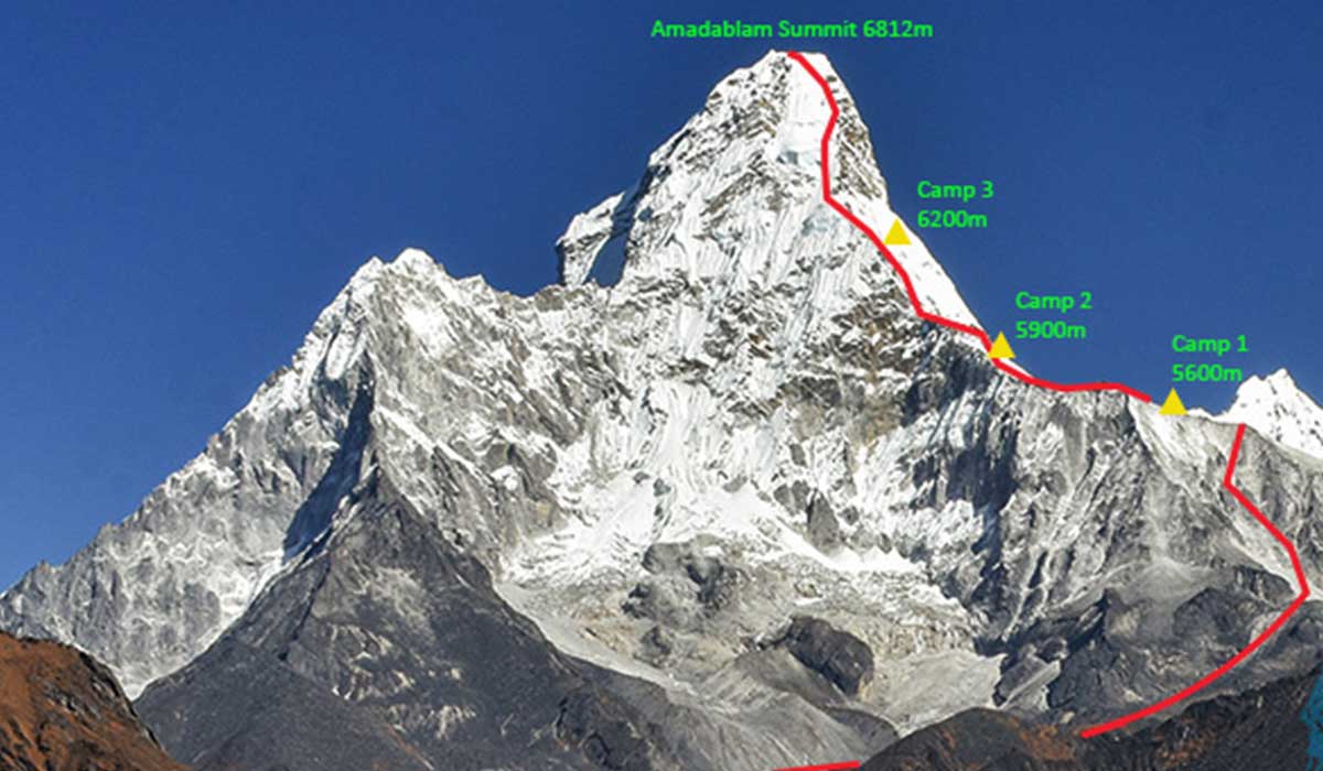 climbing route of ama dablam peak