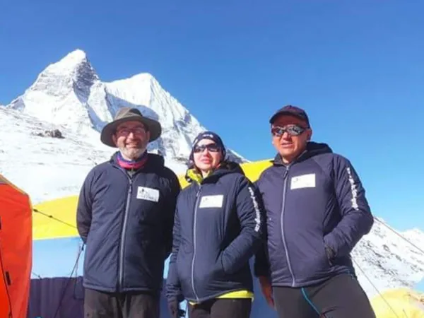 Our Guest Taking Picture At Island Peak