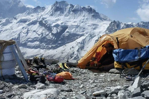 Langshisha Ri Expedition with tent resting inside