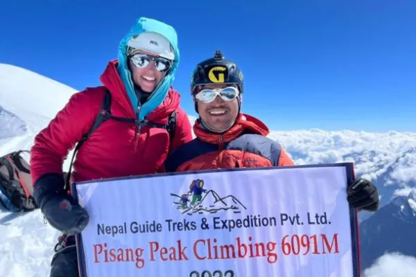 Pisang Peak Climbing at the top with guest